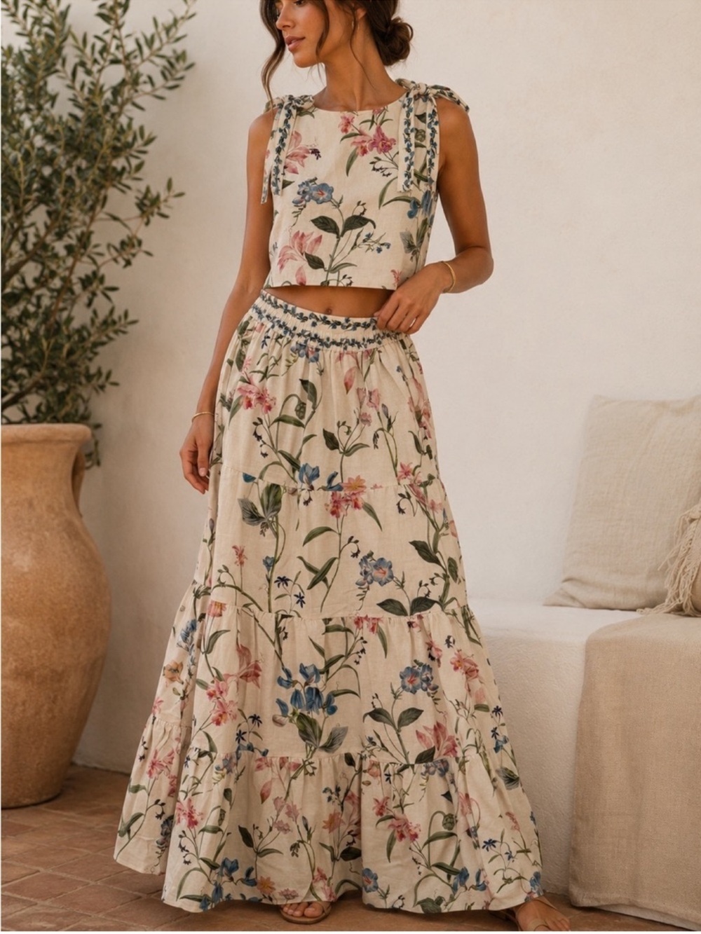 Camila Coelho Floral Embroidered Linen Top & Maxi Skirt Set S NWT - Picture 2 of 12